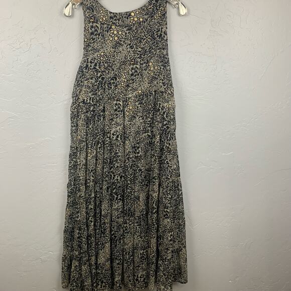 Soft Surroundings Midi Dress Black Size M Tiered Tan Black Leopard Studded Neck - Picture 2 of 7